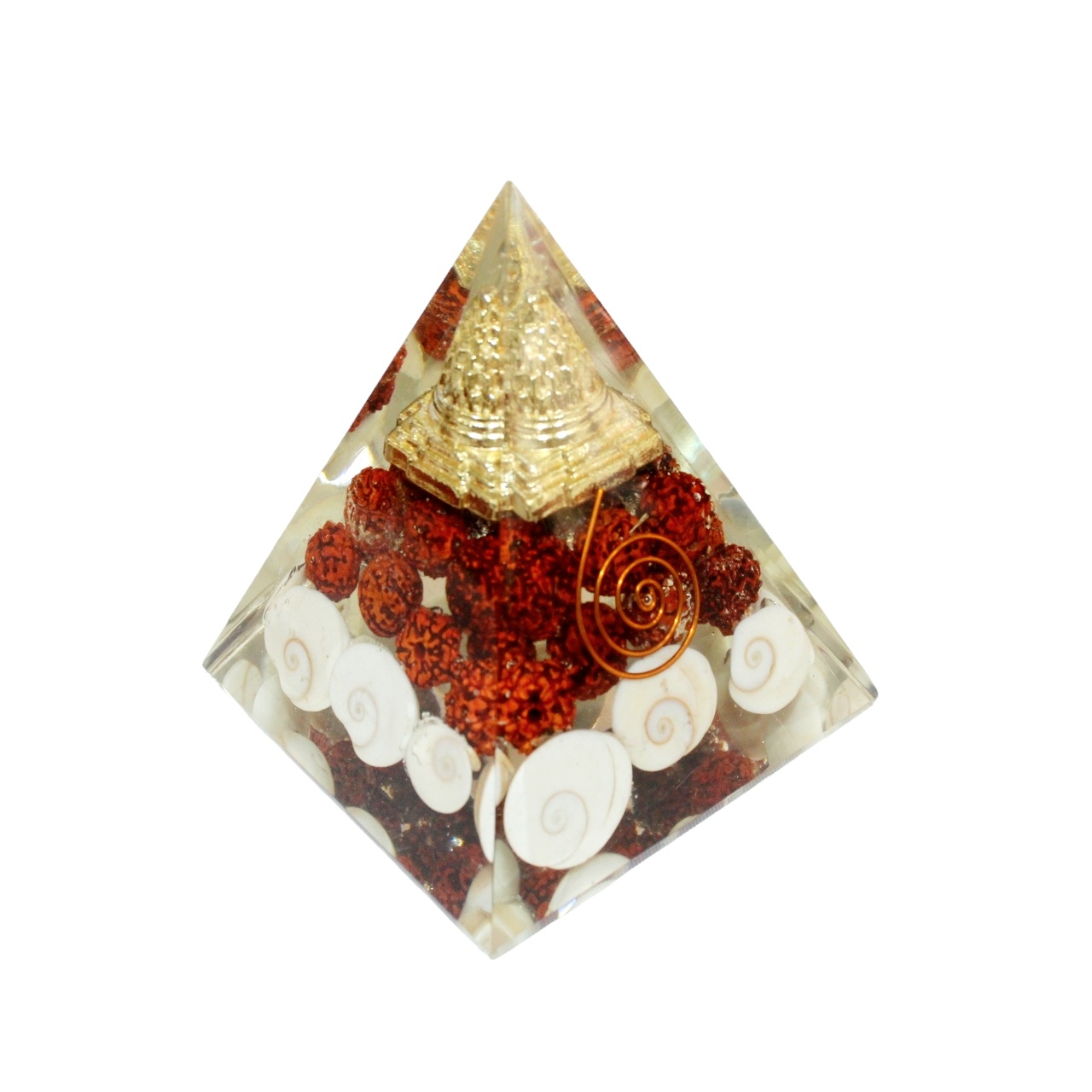 Gomti Chakra Rudraksha Orgonite Pyramid With Shree Yantra Gomti Chakra Rudraksha Orgonite Pyramid With Shree Yantra